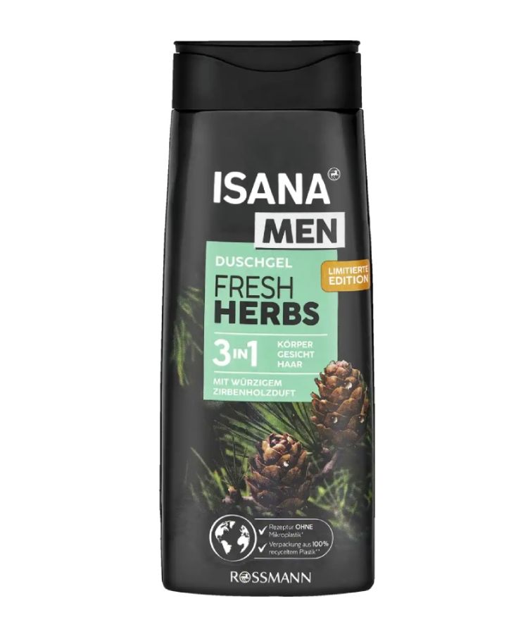 Ανδρικό αφρόλουτρο Isana 3 σε 1 Fresh Herbs, 300ml