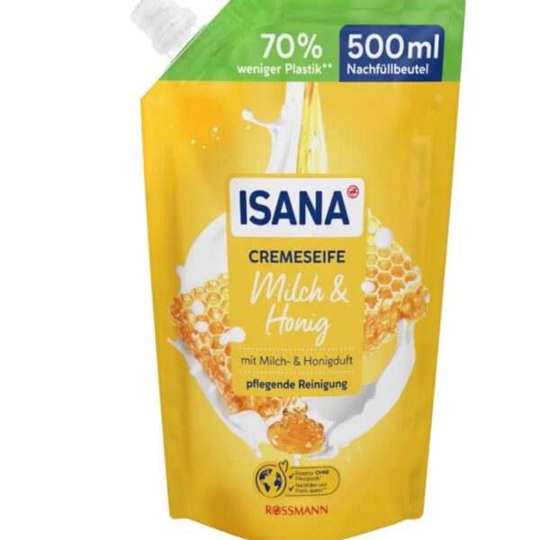 Κρεμοσάπουνο Isana Milk & Honey συσκευασία αναπλήρωσης, 500ml