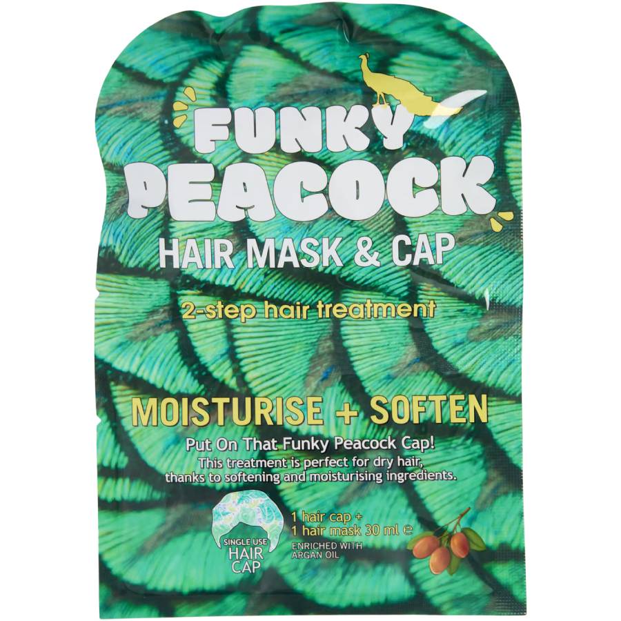 Μασκα μαλλιων Παγωνι εμπλουτισμένο με λαδι αργκαν,σκουφακι+μασκα 30ml