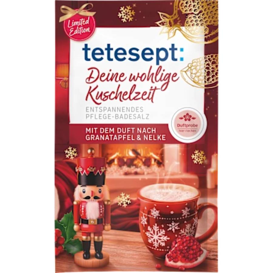 tetesept Άλατα Μπάνιου για την άνετη αγκαλιά σας, 60 γρ,γλυκό χειμωνιάτικο άρωμα ροδιού και γαρίφαλου